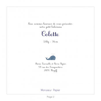 Monsieur Papier - Faire-part naissance Baleines