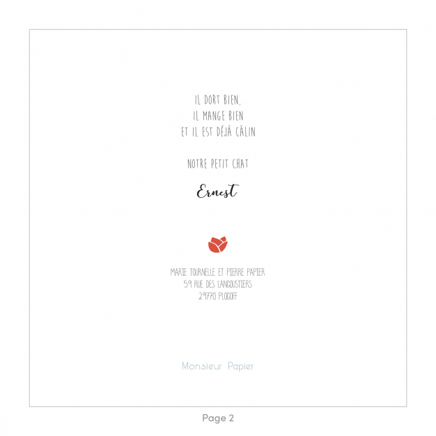 Monsieur Papier - Faire-part naissance Chat fleur