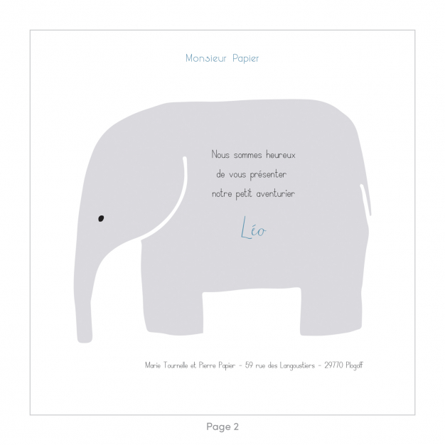 Monsieur Papier - Faire-part naissance Éléphant 1