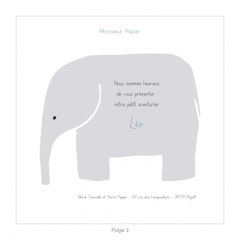 Monsieur Papier - Faire-part naissance Éléphant 1