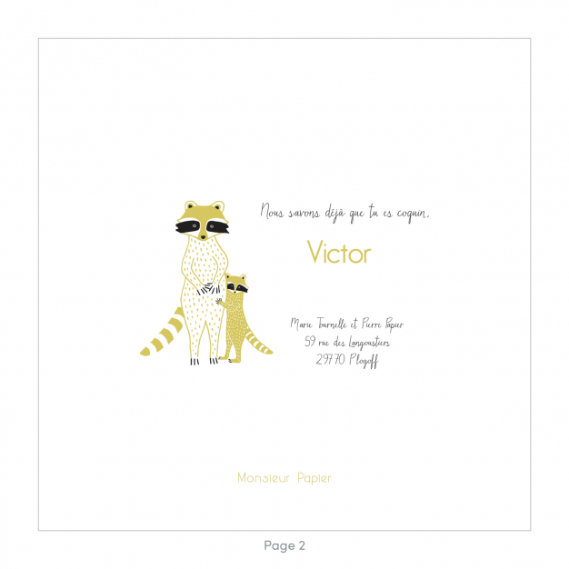 Monsieur Papier - Faire-part naissance Raton laveur 1